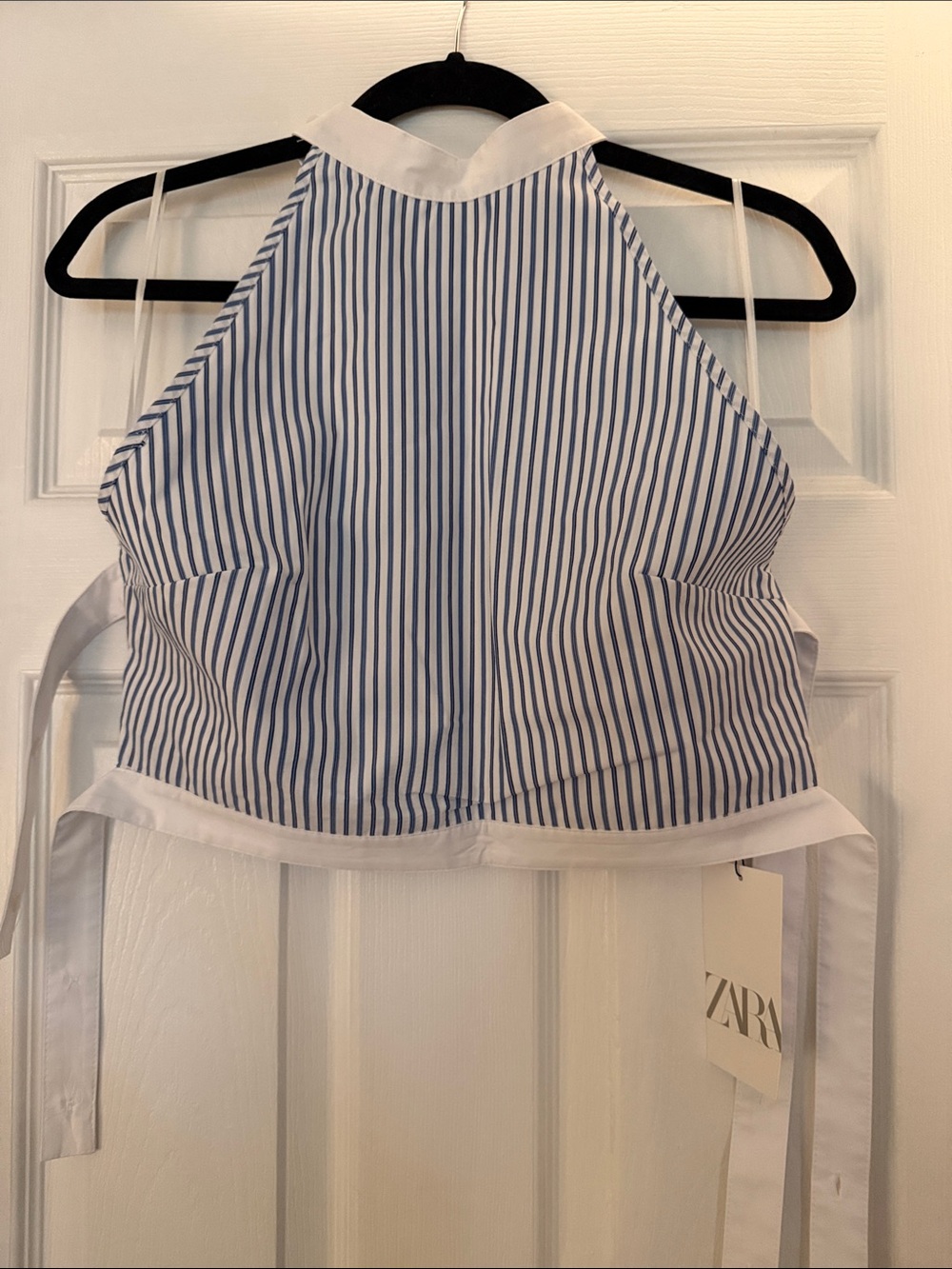Zara Blue Stripe poplin Halter Crop Top